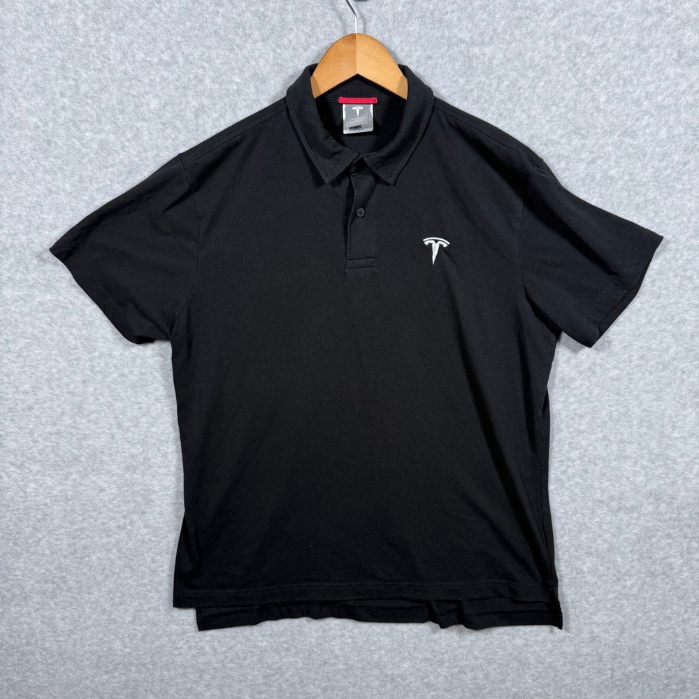 Tesla Motors Mens Black Short Sleeve Polo Shirt Size Large Fits Medium